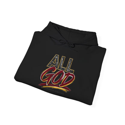 All God Hoodie — Christian Faith Graphic Pullover with Sleeve Emblem