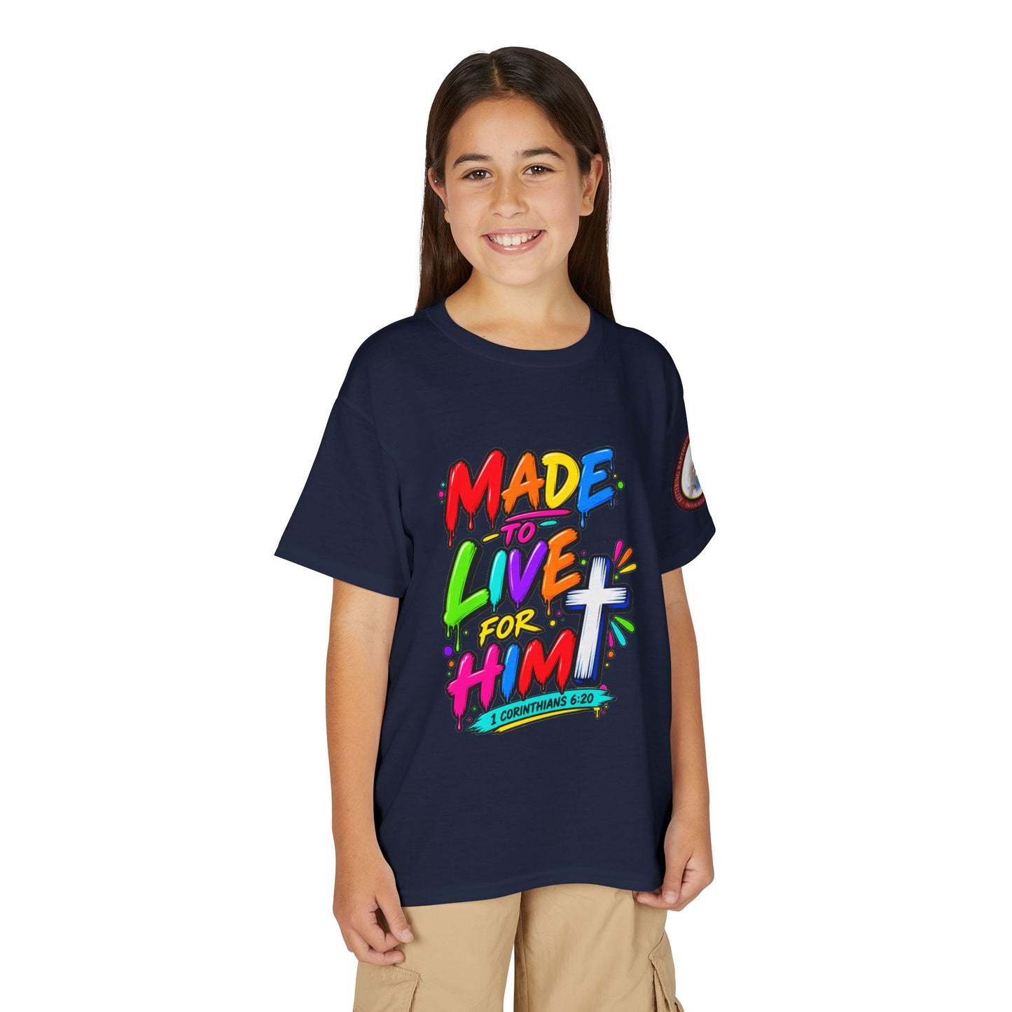 Youth T-Shirt — "Made to Live for Him" Colorful Christian Graphic