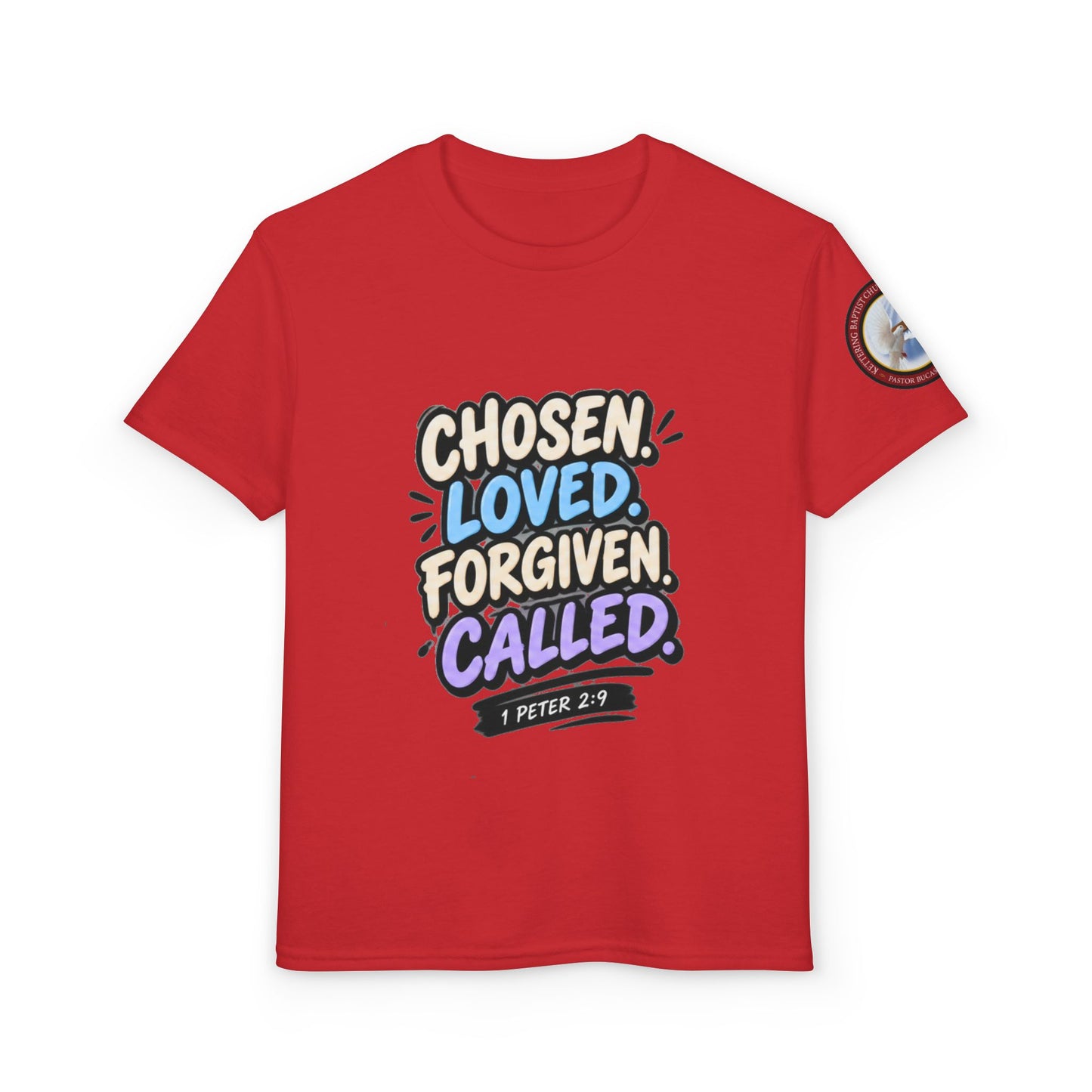 Chosen Loved Forgiven Called Youth T‑Shirt — 1 Peter 2:9 Inspirational Kids Tee