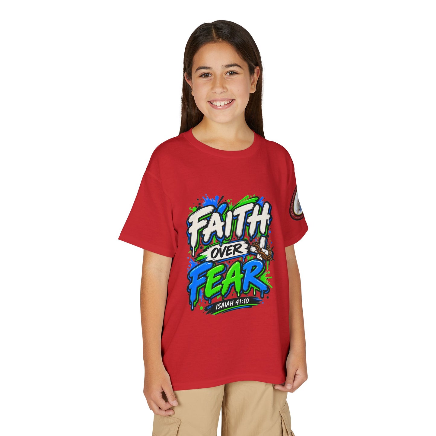 Faith Over Fear Youth T-Shirt — Christian Isaiah 41:10 Graphic Tee