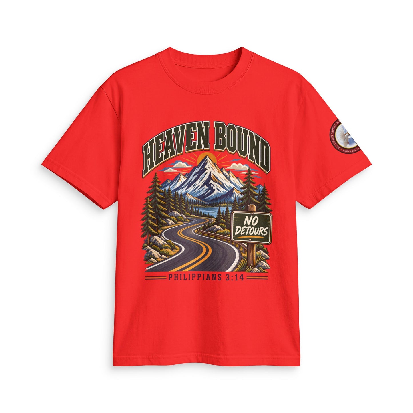 Adult T-Shirt - Heaven Bound/'No Detours' Philippians 3:14 Christian Graphic