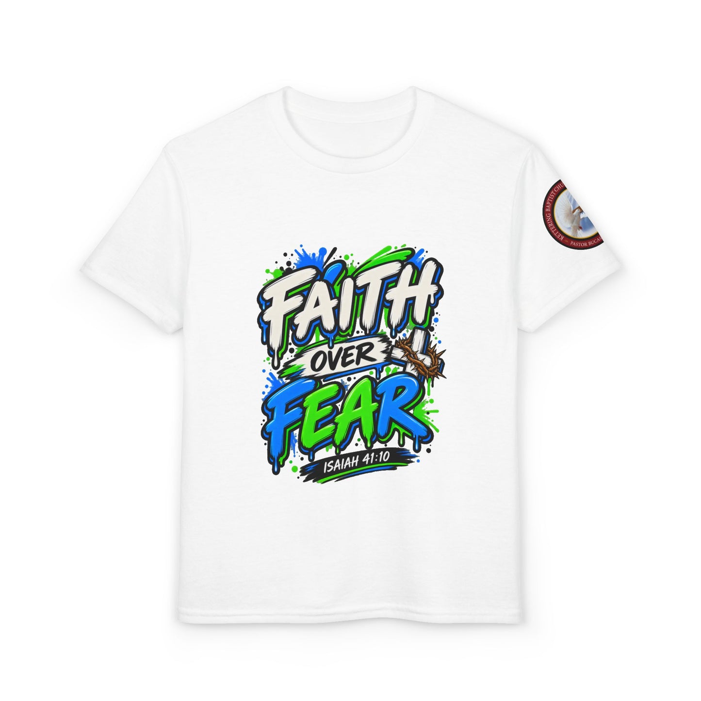 Faith Over Fear Youth T-Shirt — Christian Isaiah 41:10 Graphic Tee