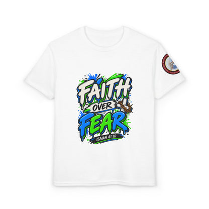Faith Over Fear Youth T-Shirt — Christian Isaiah 41:10 Graphic Tee