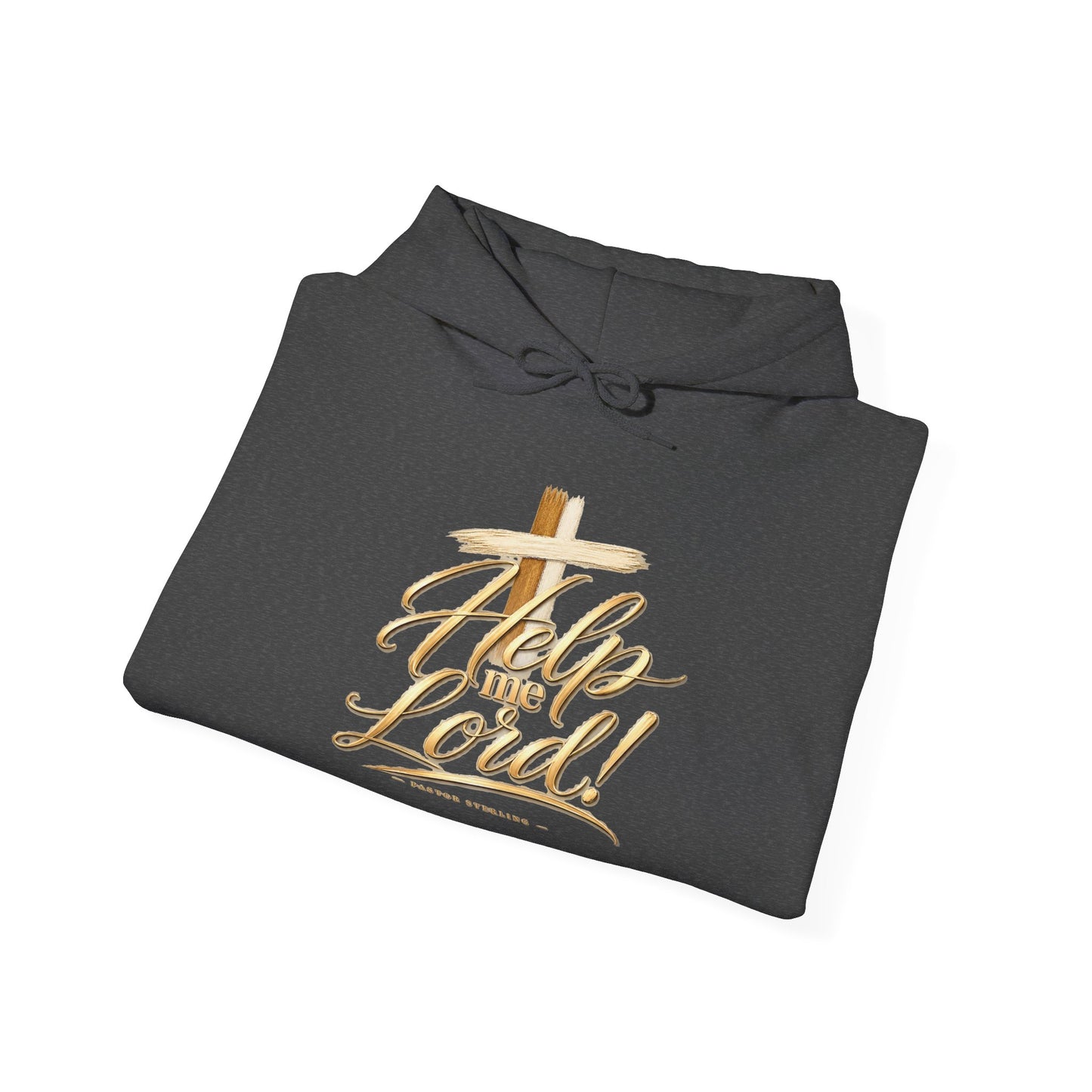 Help Me Lord Hoodie — Christian Cross Faith Pullover with Gold Script