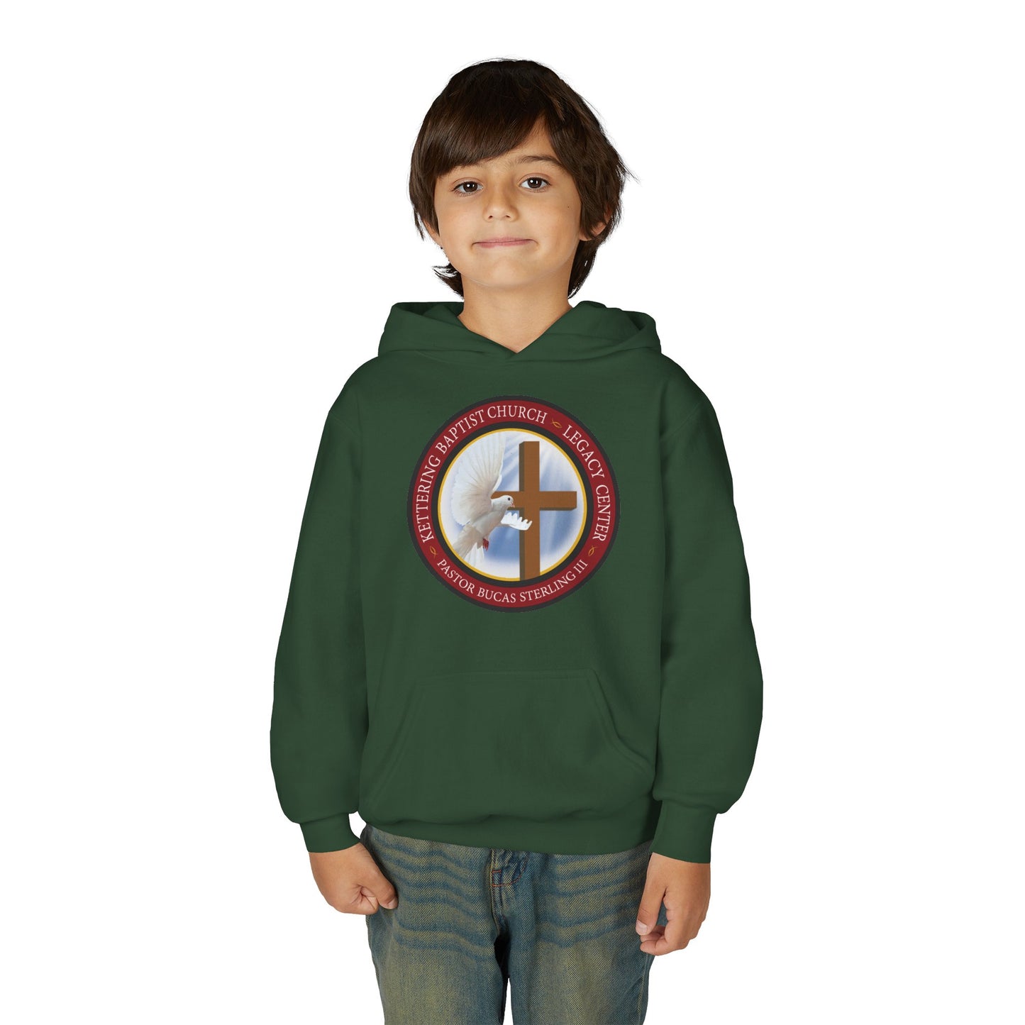 Youth Hoodie – Church Cross & Dove Logo Youth Pullover (Religious Faith Gift)