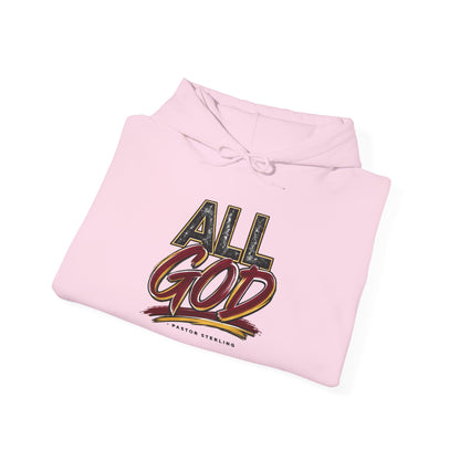 All God Hoodie — Christian Faith Graphic Pullover with Sleeve Emblem