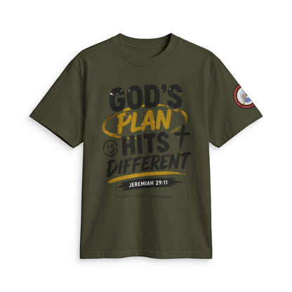 Adult T-shirt  - God's Plan Hits Different  — Christian Faith Tee (Jeremiah 29:11)
