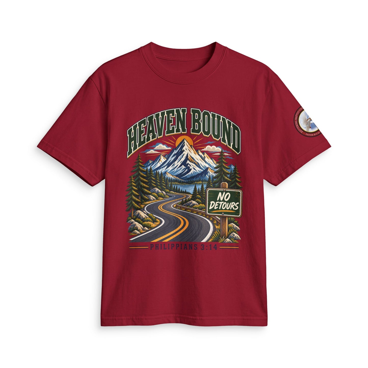 Adult T-Shirt - Heaven Bound/'No Detours' Philippians 3:14 Christian Graphic