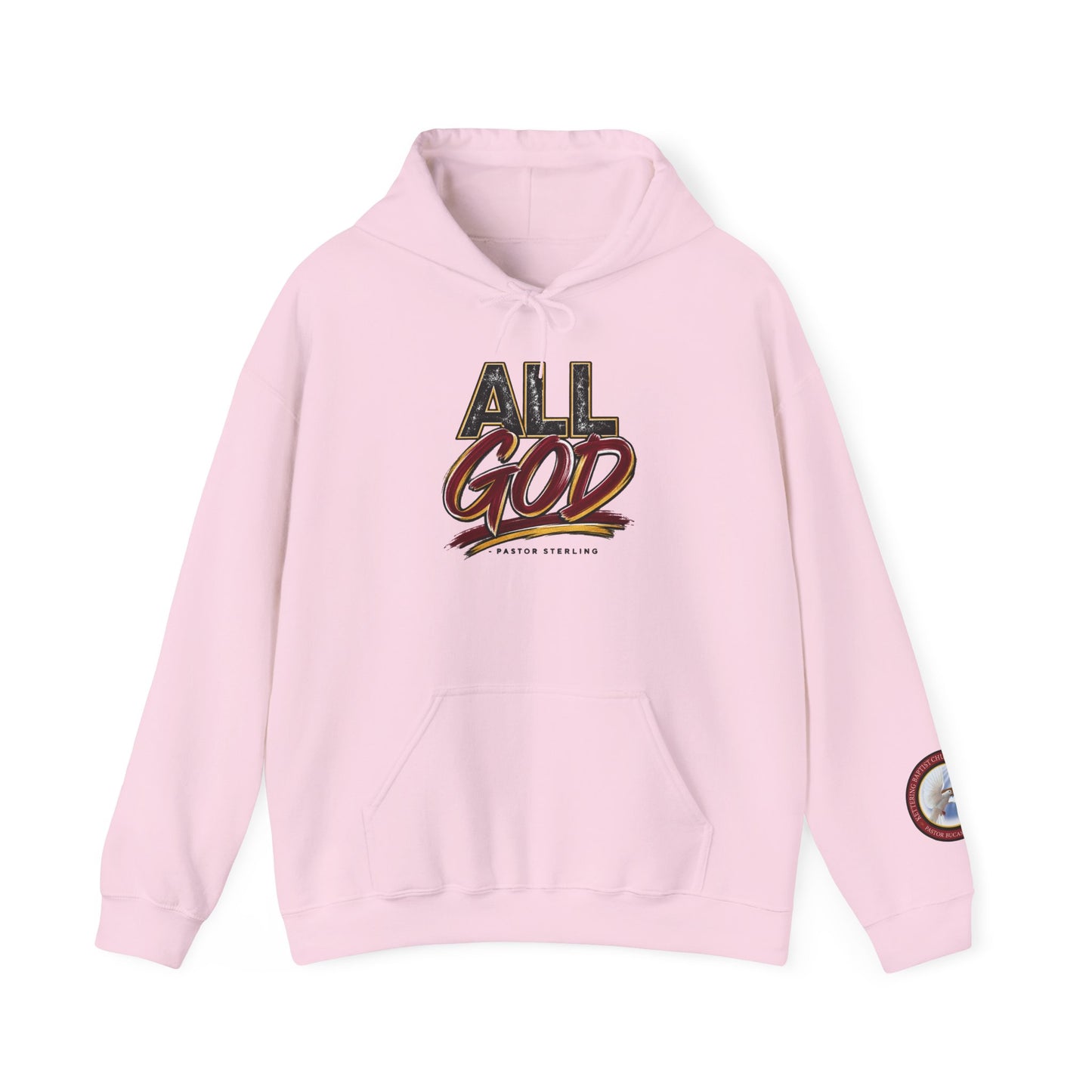 All God Hoodie — Christian Faith Graphic Pullover with Sleeve Emblem