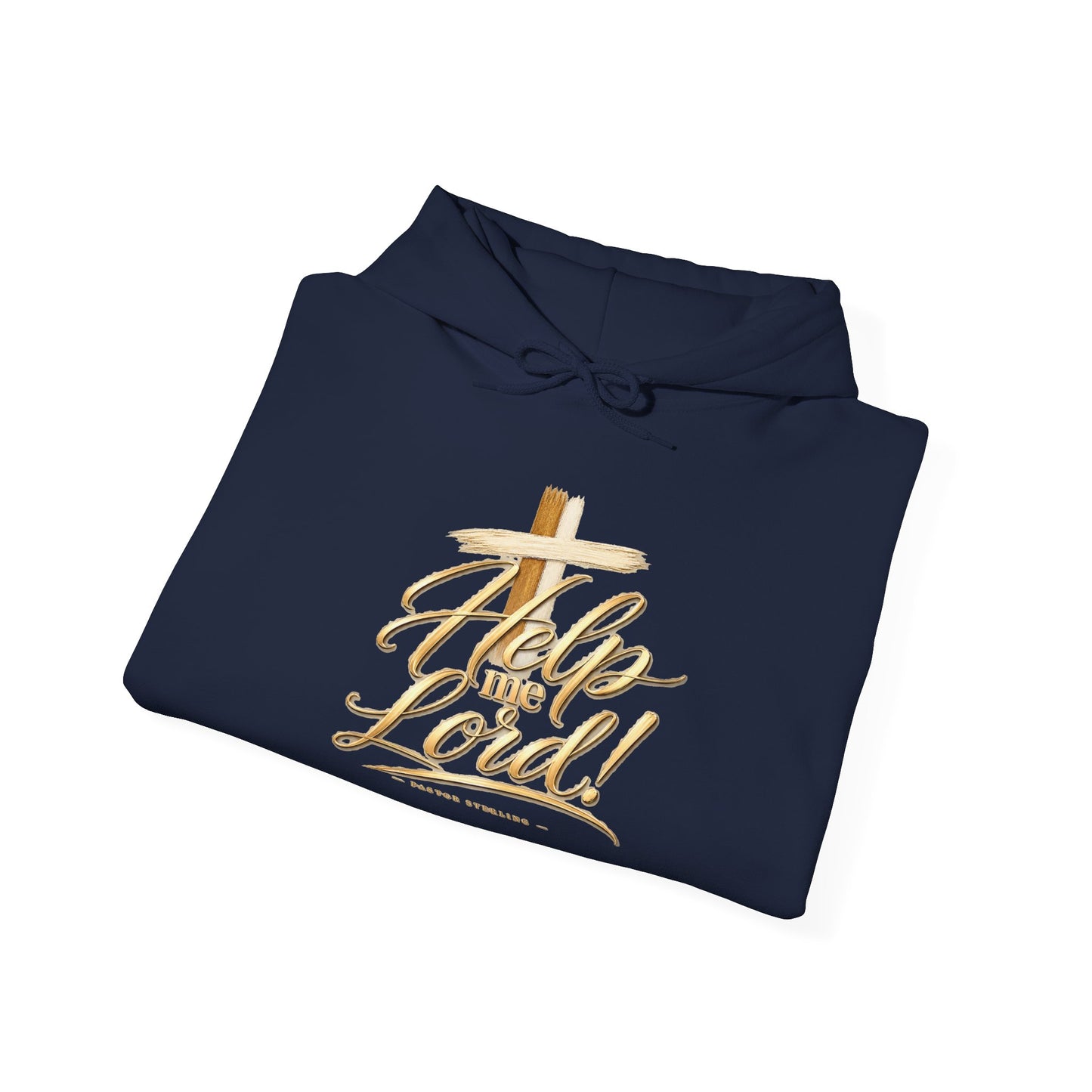 Help Me Lord Hoodie — Christian Cross Faith Pullover with Gold Script