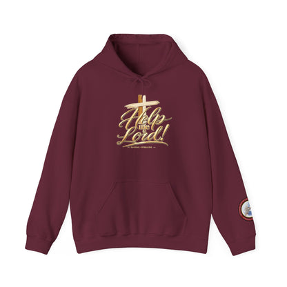 Help Me Lord Hoodie — Christian Cross Faith Pullover with Gold Script