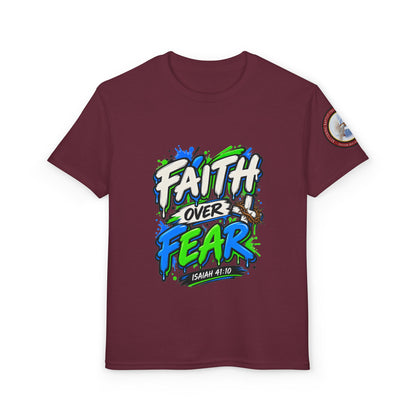 Faith Over Fear Youth T-Shirt — Christian Isaiah 41:10 Graphic Tee