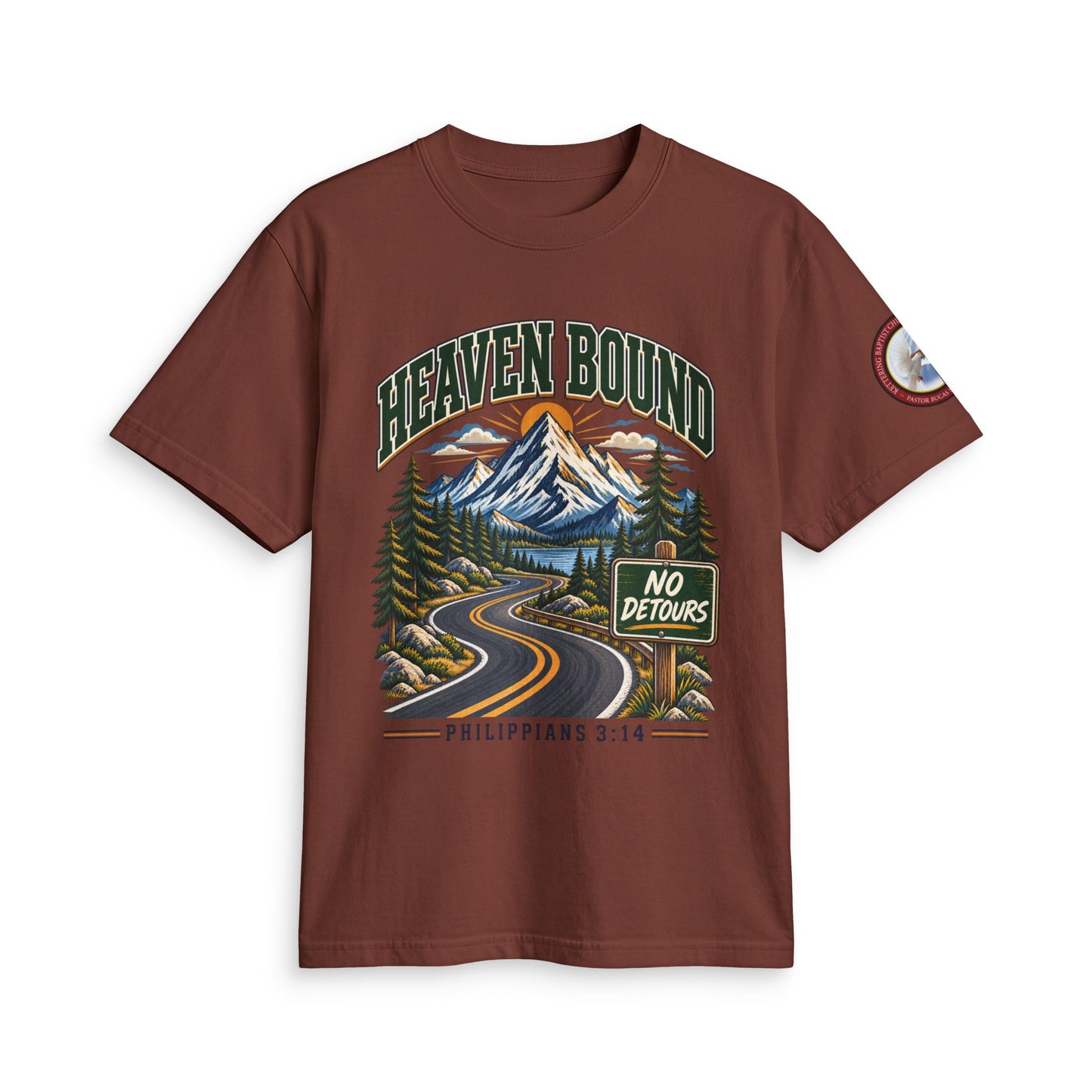 Adult T-Shirt - Heaven Bound/'No Detours' Philippians 3:14 Christian Graphic