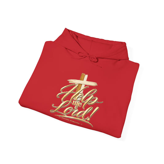 Help Me Lord Hoodie — Christian Cross Faith Pullover with Gold Script