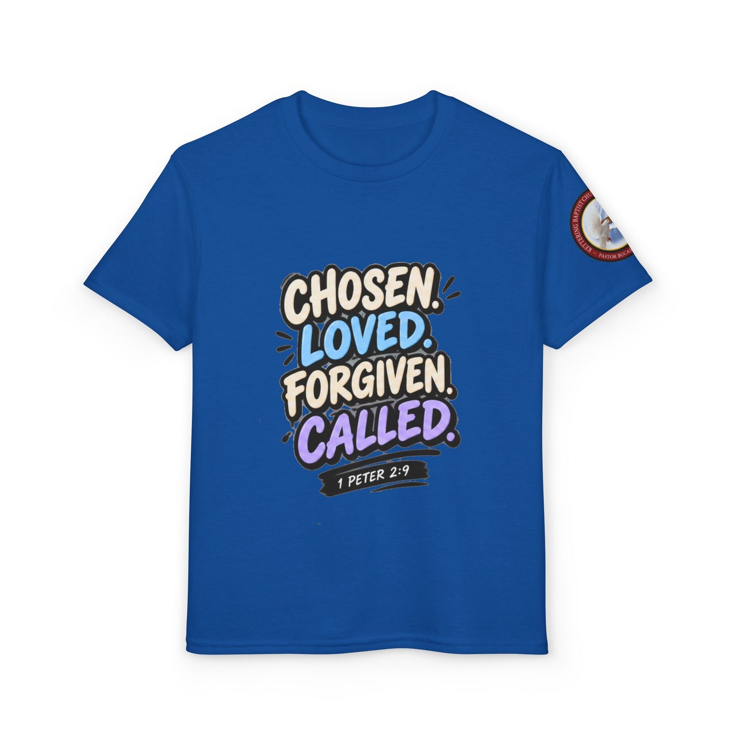 Chosen Loved Forgiven Called Youth T‑Shirt — 1 Peter 2:9 Inspirational Kids Tee