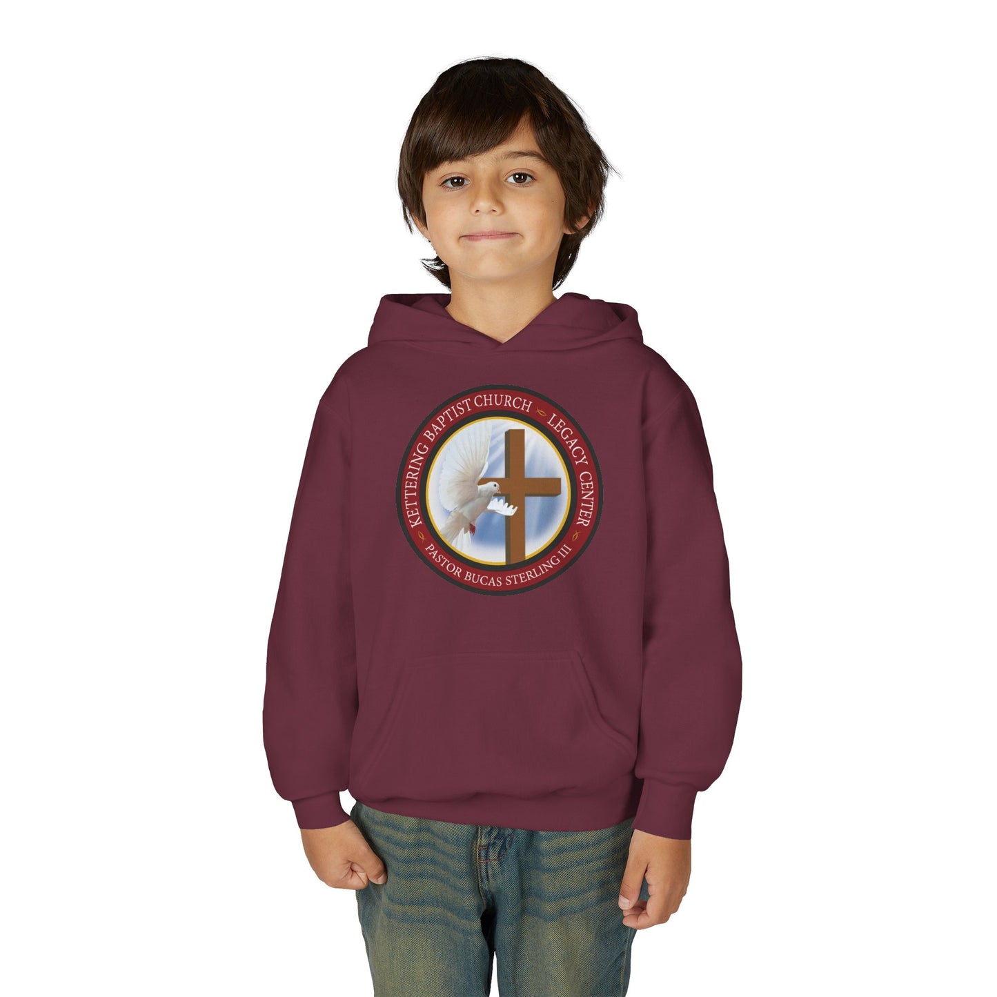 Youth Hoodie – Church Cross & Dove Logo Youth Pullover (Religious Faith Gift)