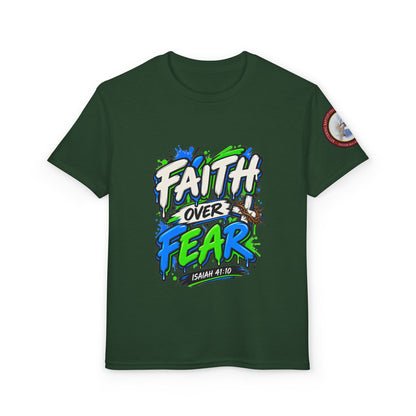 Faith Over Fear Youth T-Shirt — Christian Isaiah 41:10 Graphic Tee