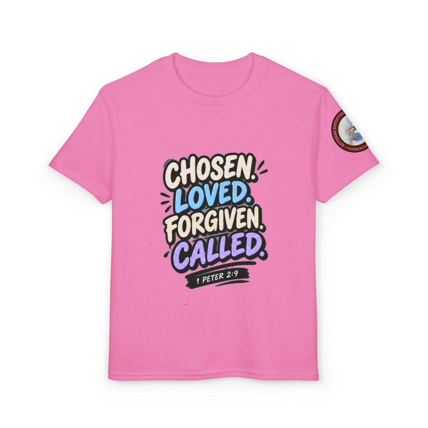 Chosen Loved Forgiven Called Youth T‑Shirt — 1 Peter 2:9 Inspirational Kids Tee