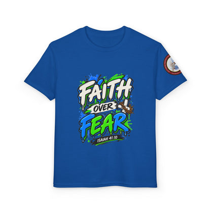 Faith Over Fear Youth T-Shirt — Christian Isaiah 41:10 Graphic Tee