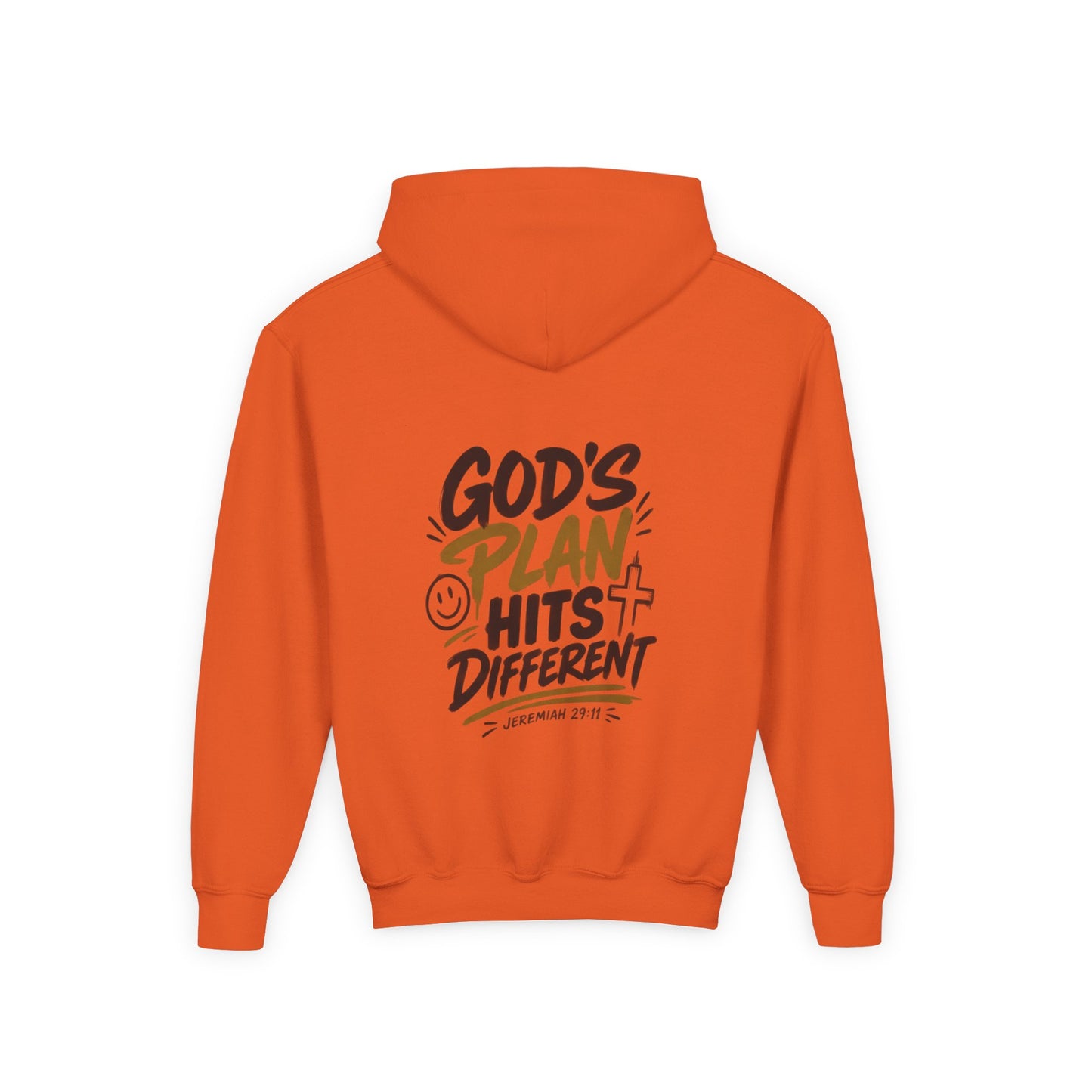 Youth Hoodie — “God’s Plan Hits Different” Inspirational Christian Pullover