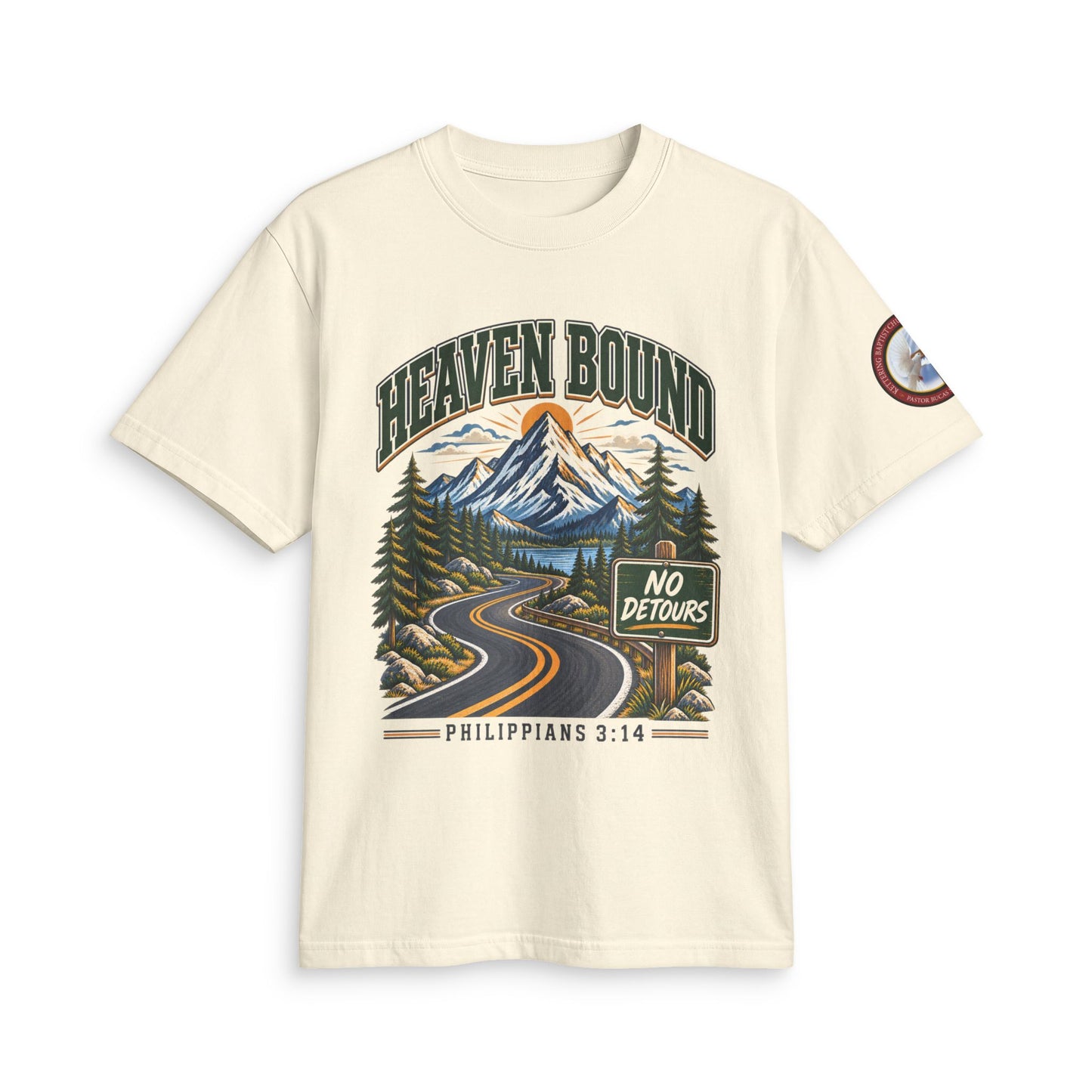 Adult T-Shirt - Heaven Bound/'No Detours' Philippians 3:14 Christian Graphic