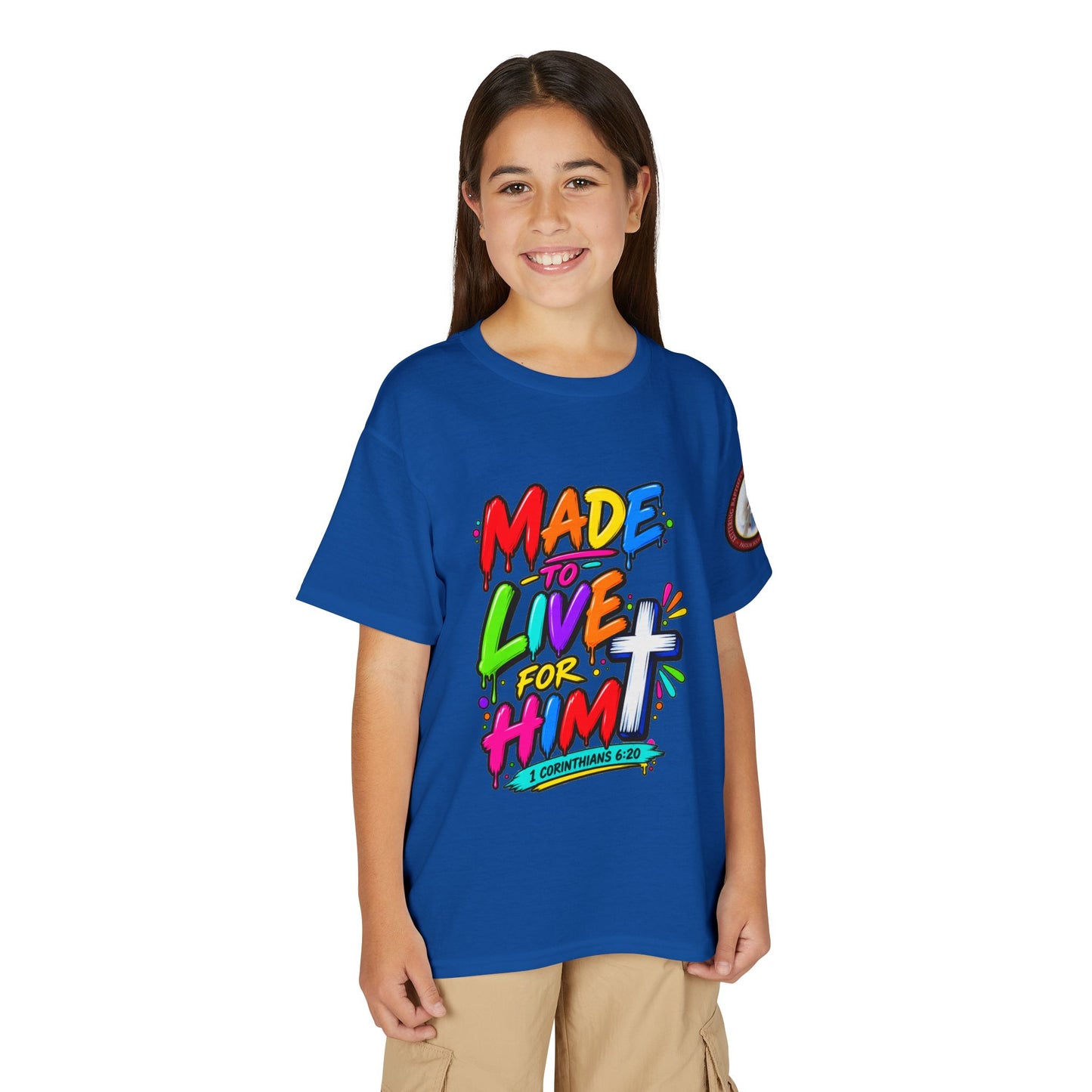 Youth T-Shirt — "Made to Live for Him" Colorful Christian Graphic