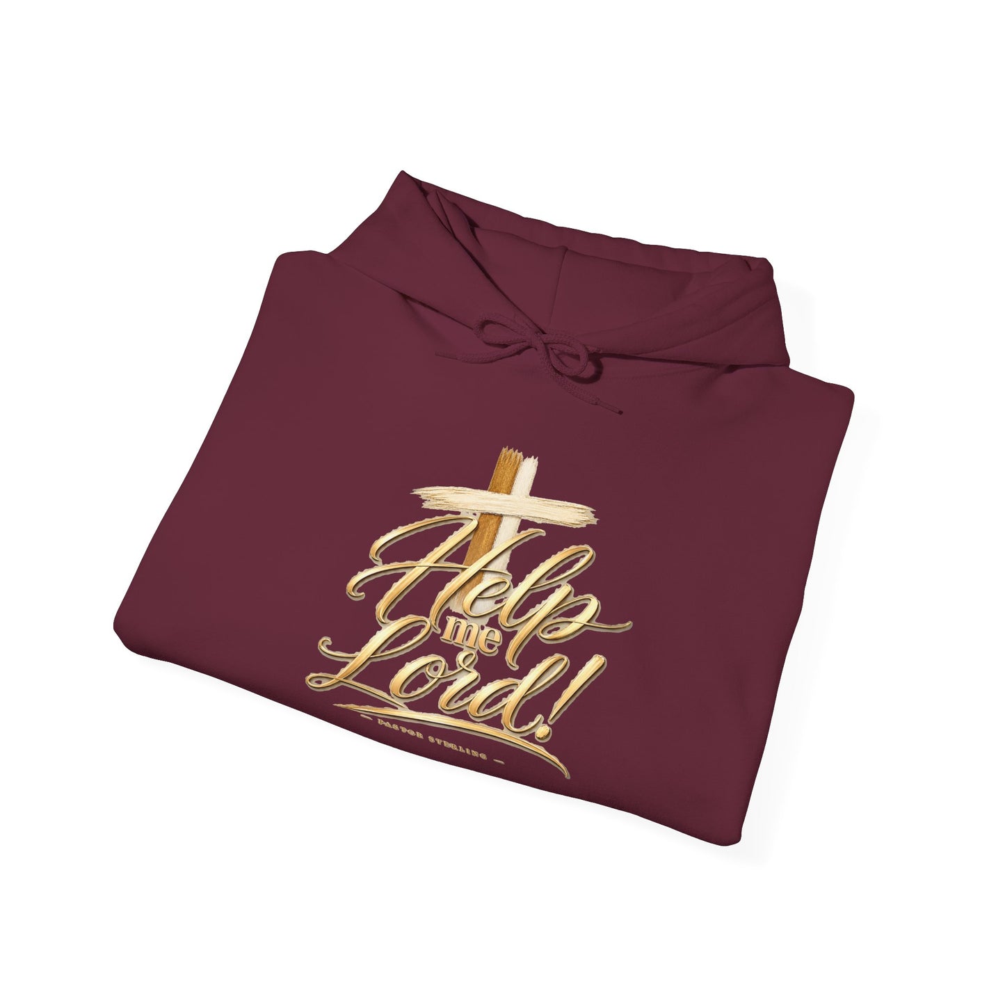 Help Me Lord Hoodie — Christian Cross Faith Pullover with Gold Script