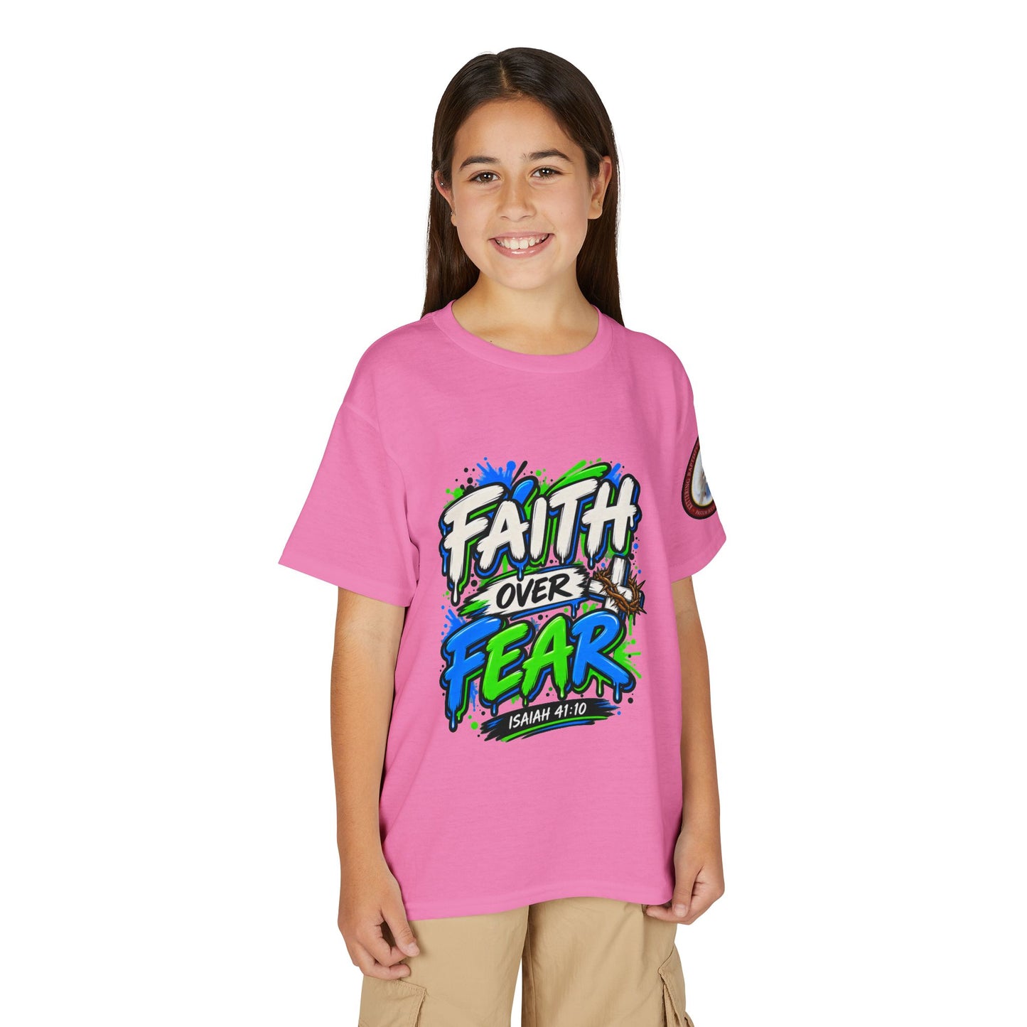 Faith Over Fear Youth T-Shirt — Christian Isaiah 41:10 Graphic Tee