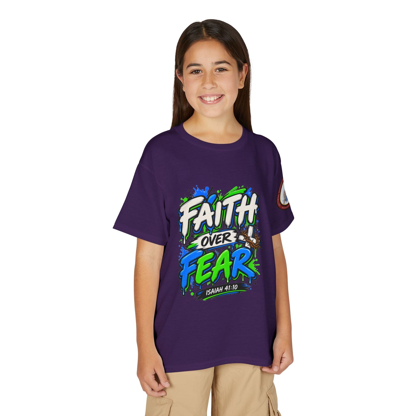 Faith Over Fear Youth T-Shirt — Christian Isaiah 41:10 Graphic Tee
