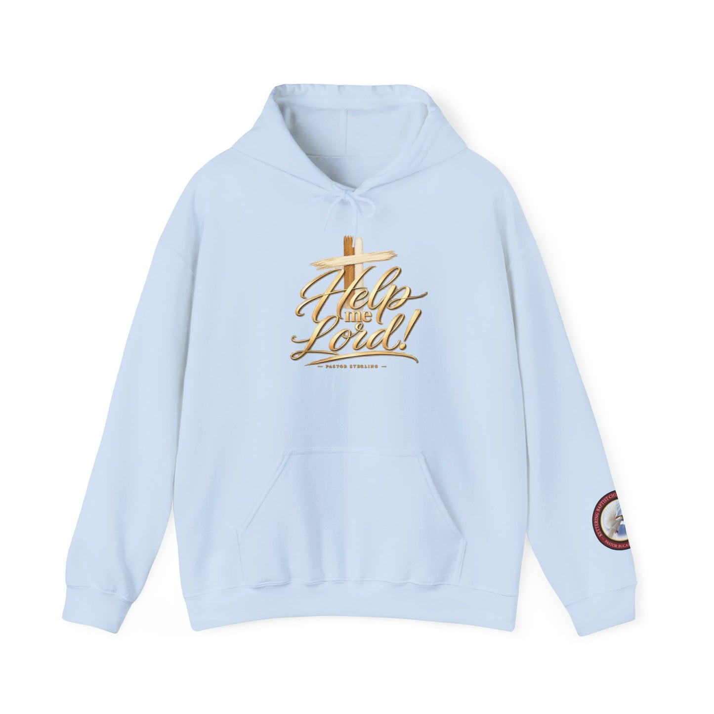 Help Me Lord Hoodie — Christian Cross Faith Pullover with Gold Script