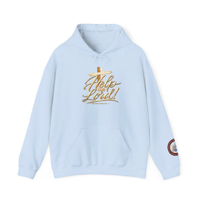 Help Me Lord Hoodie — Christian Cross Faith Pullover with Gold Script