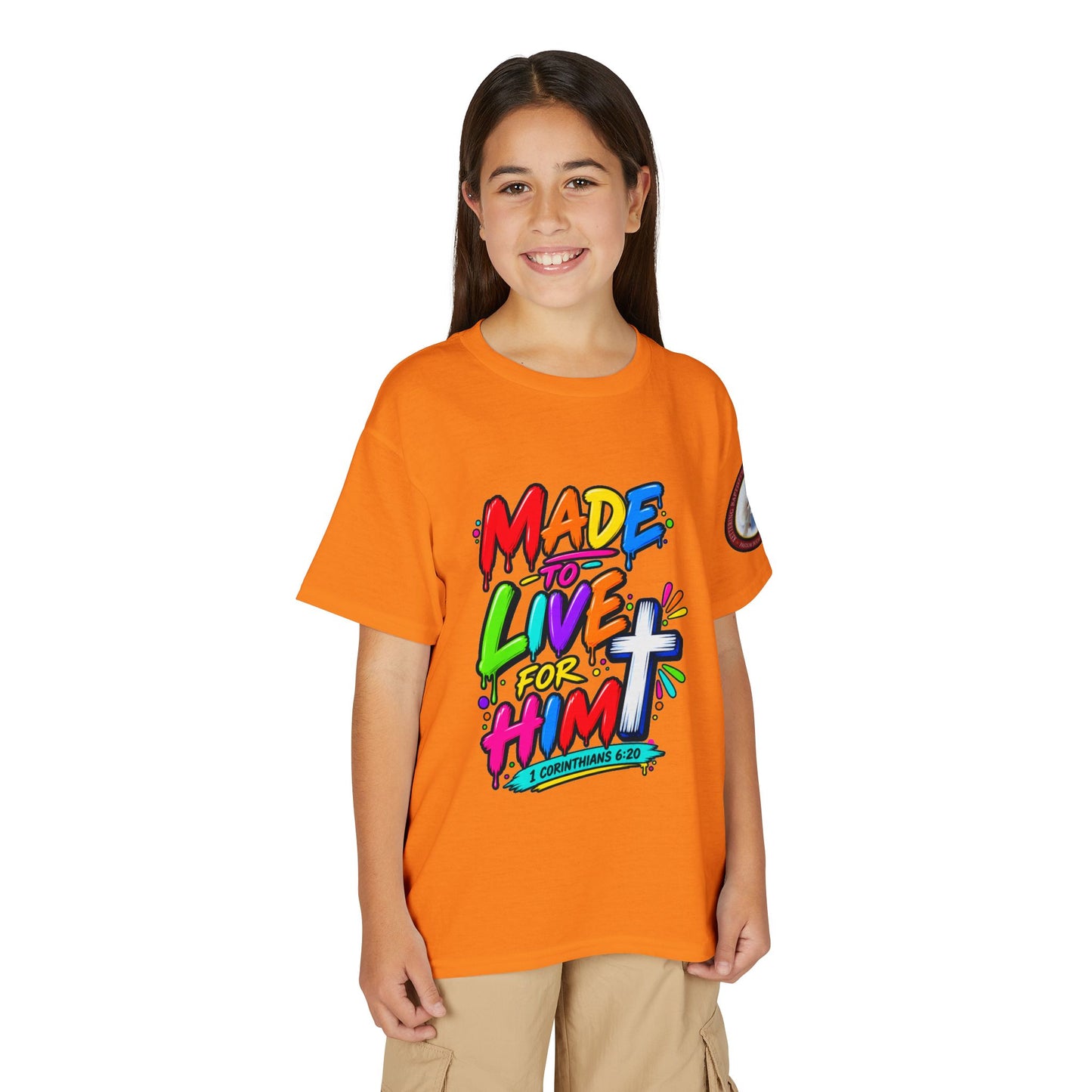 Youth T-Shirt — "Made to Live for Him" Colorful Christian Graphic