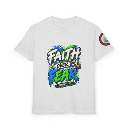 Faith Over Fear Youth T-Shirt — Christian Isaiah 41:10 Graphic Tee