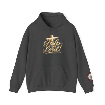 Help Me Lord Hoodie — Christian Cross Faith Pullover with Gold Script