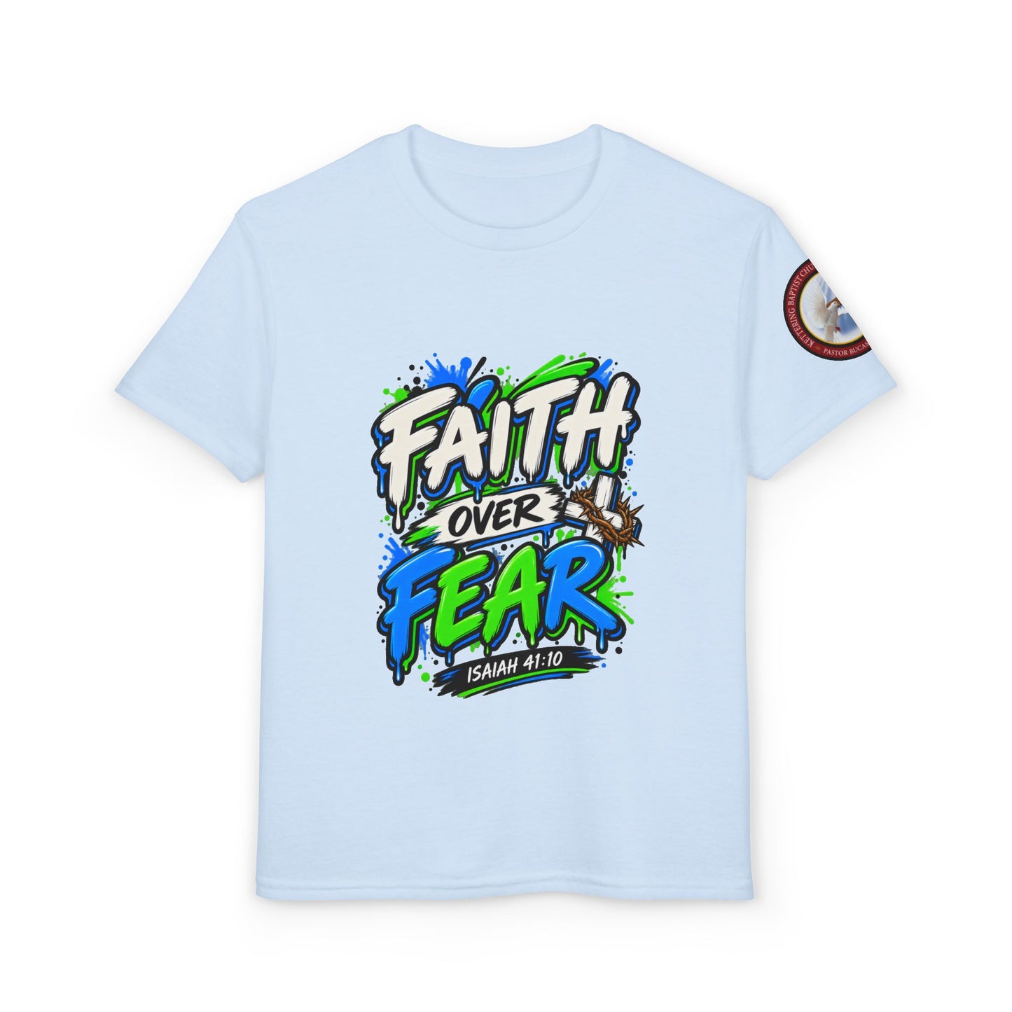 Faith Over Fear Youth T-Shirt — Christian Isaiah 41:10 Graphic Tee