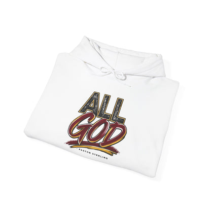 All God Hoodie — Christian Faith Graphic Pullover with Sleeve Emblem