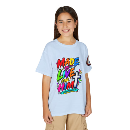 Youth T-Shirt — "Made to Live for Him" Colorful Christian Graphic