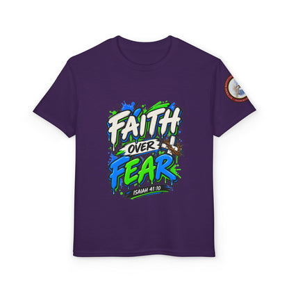 Faith Over Fear Youth T-Shirt — Christian Isaiah 41:10 Graphic Tee