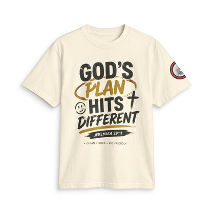 Adult T-shirt  - God's Plan Hits Different  — Christian Faith Tee (Jeremiah 29:11)