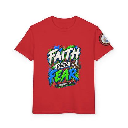 Faith Over Fear Youth T-Shirt — Christian Isaiah 41:10 Graphic Tee