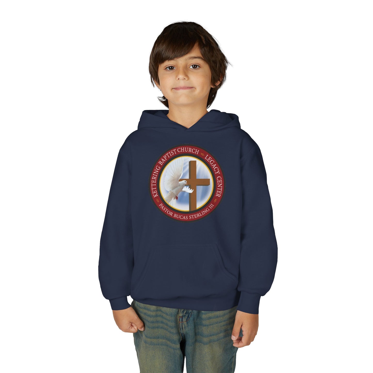 Youth Hoodie – Church Cross & Dove Logo Youth Pullover (Religious Faith Gift)