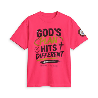 Adult T-shirt  - God's Plan Hits Different  — Christian Faith Tee (Jeremiah 29:11)