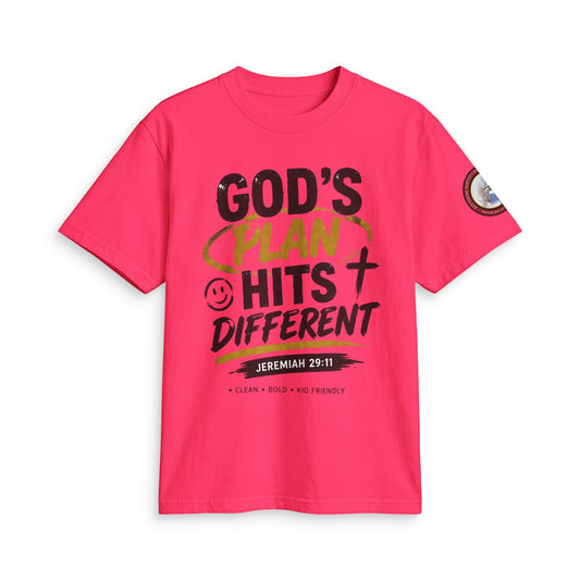 Adult T-shirt  - God's Plan Hits Different  — Christian Faith Tee (Jeremiah 29:11)
