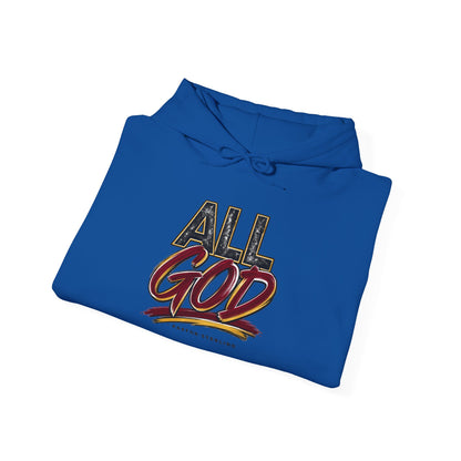 All God Hoodie — Christian Faith Graphic Pullover with Sleeve Emblem