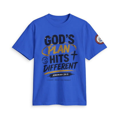 Adult T-shirt  - God's Plan Hits Different  — Christian Faith Tee (Jeremiah 29:11)