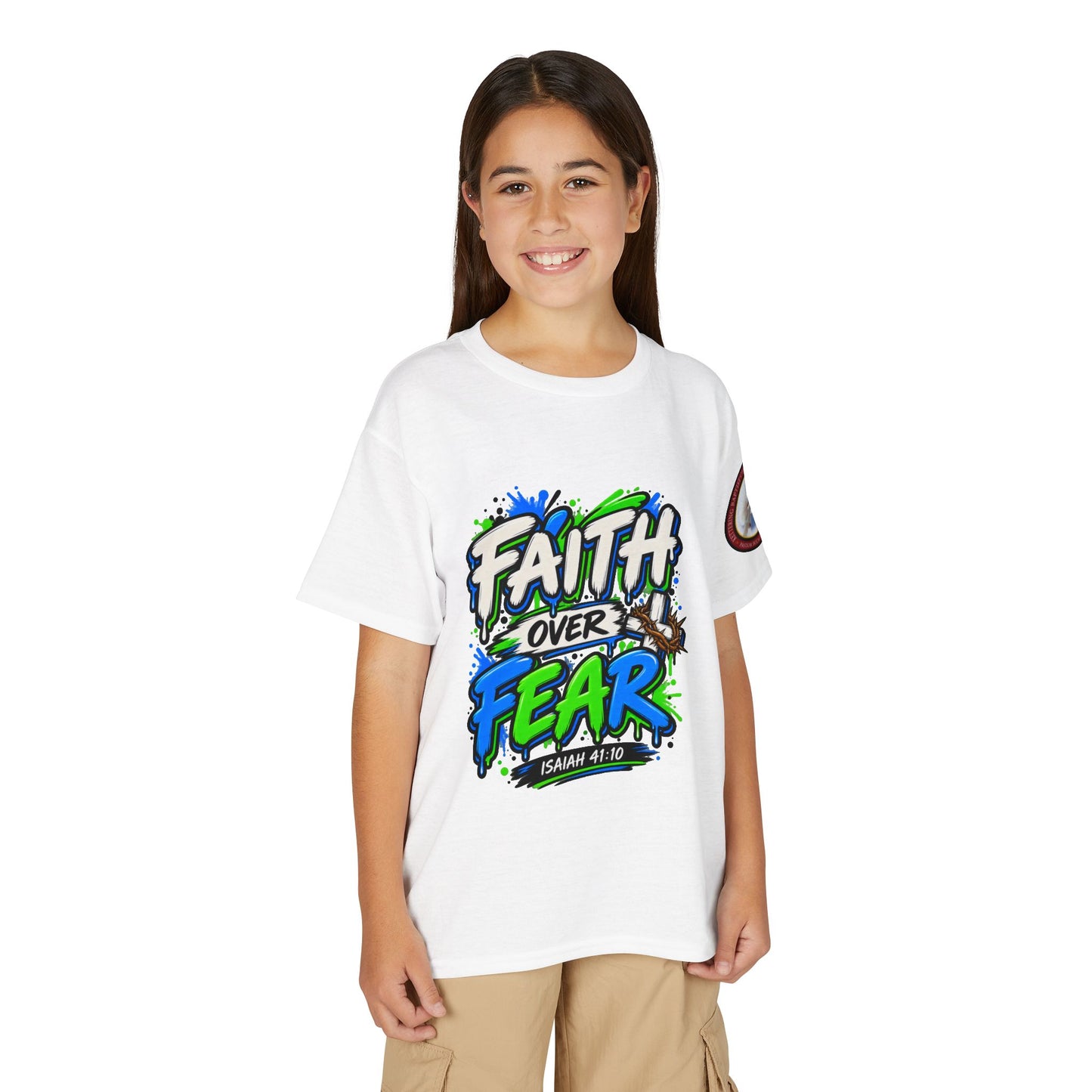 Faith Over Fear Youth T-Shirt — Christian Isaiah 41:10 Graphic Tee