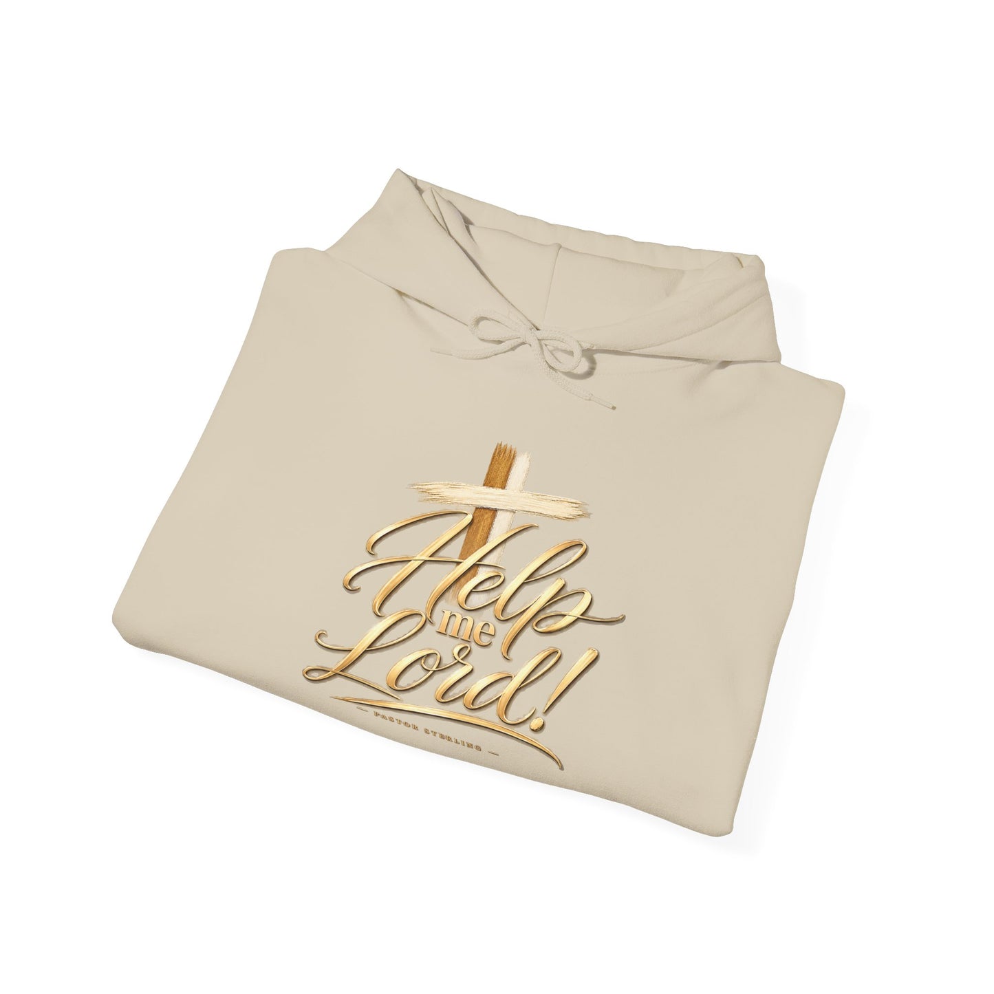 Help Me Lord Hoodie — Christian Cross Faith Pullover with Gold Script
