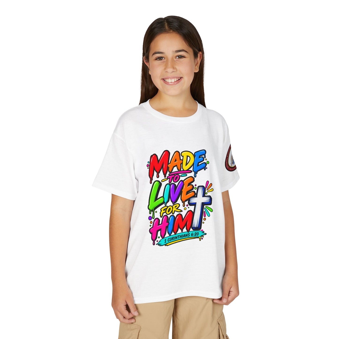 Youth T-Shirt — "Made to Live for Him" Colorful Christian Graphic