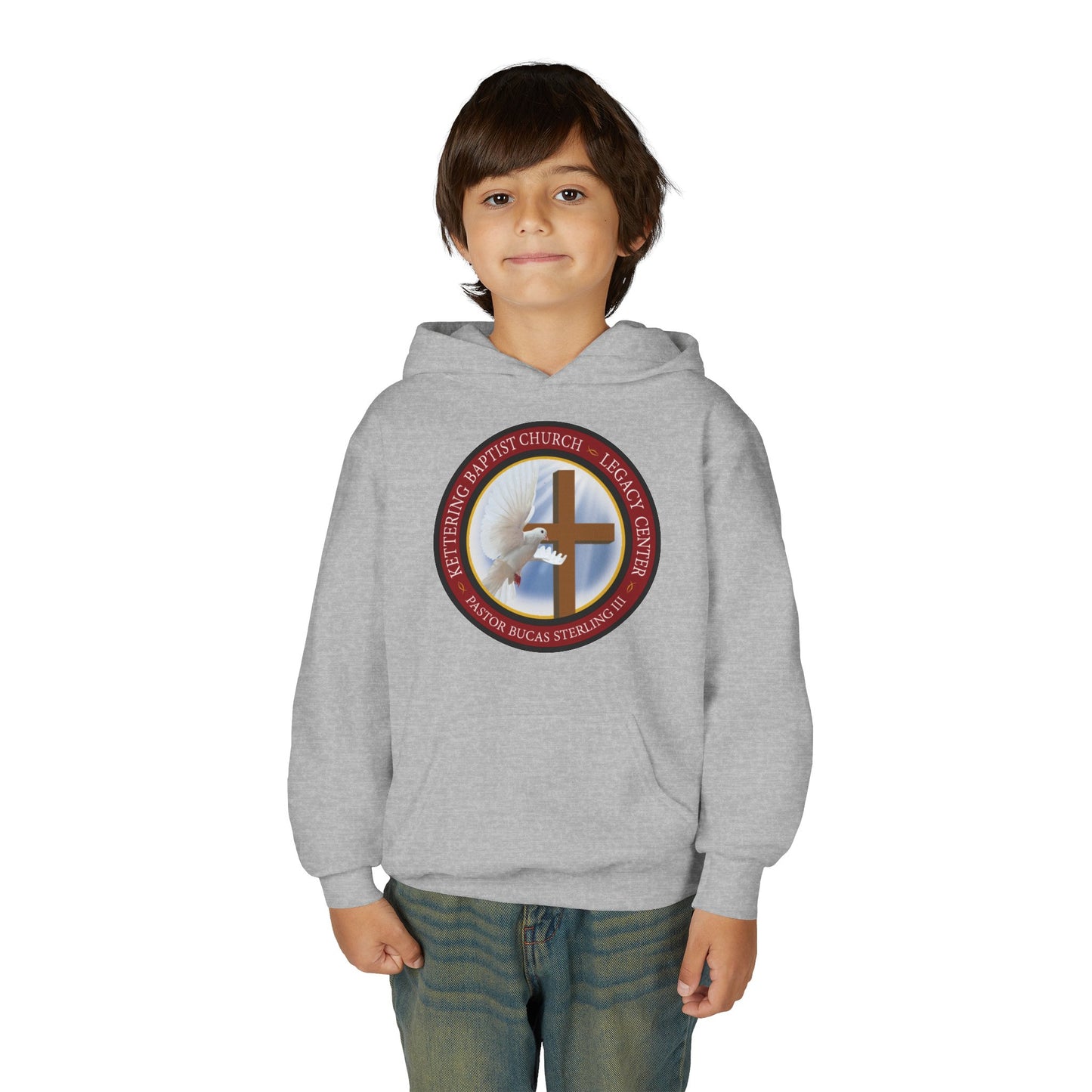Youth Hoodie – Church Cross & Dove Logo Youth Pullover (Religious Faith Gift)