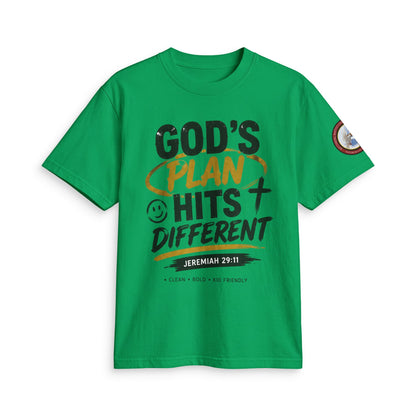 Adult T-shirt  - God's Plan Hits Different  — Christian Faith Tee (Jeremiah 29:11)